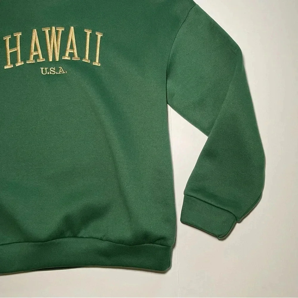 SHEIN Cozy Embroidered Gold HAWAII USA Green Crewneck Sweater Size SM/US 4 - Picture 5 of 14